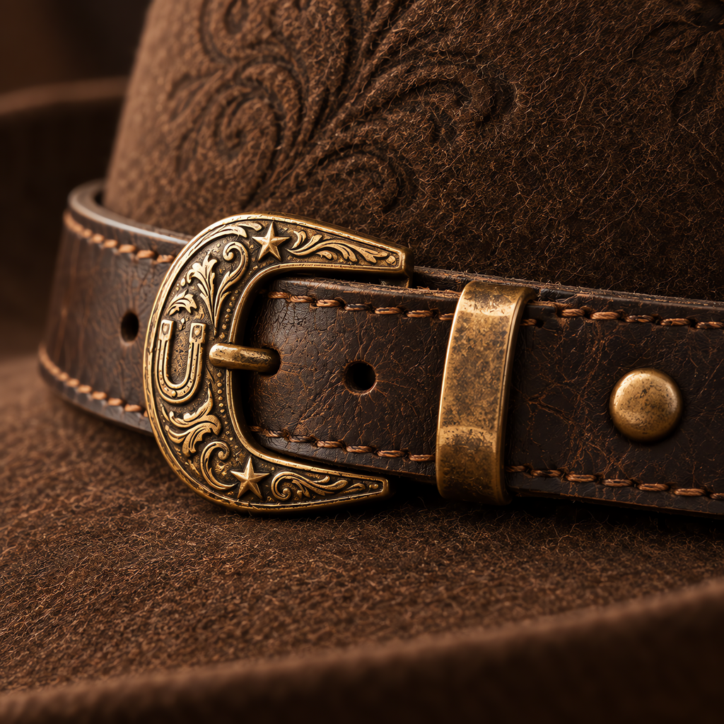 The Wrangler by mianbrea™ — Premium Dark Brown Wool Felt Cowboy Hat, Hand-Embossed Floral Crown & Feather Accent