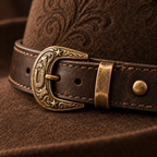 The Wrangler by mianbrea™ — Premium Dark Brown Wool Felt Cowboy Hat, Hand-Embossed Floral Crown & Feather Accent
