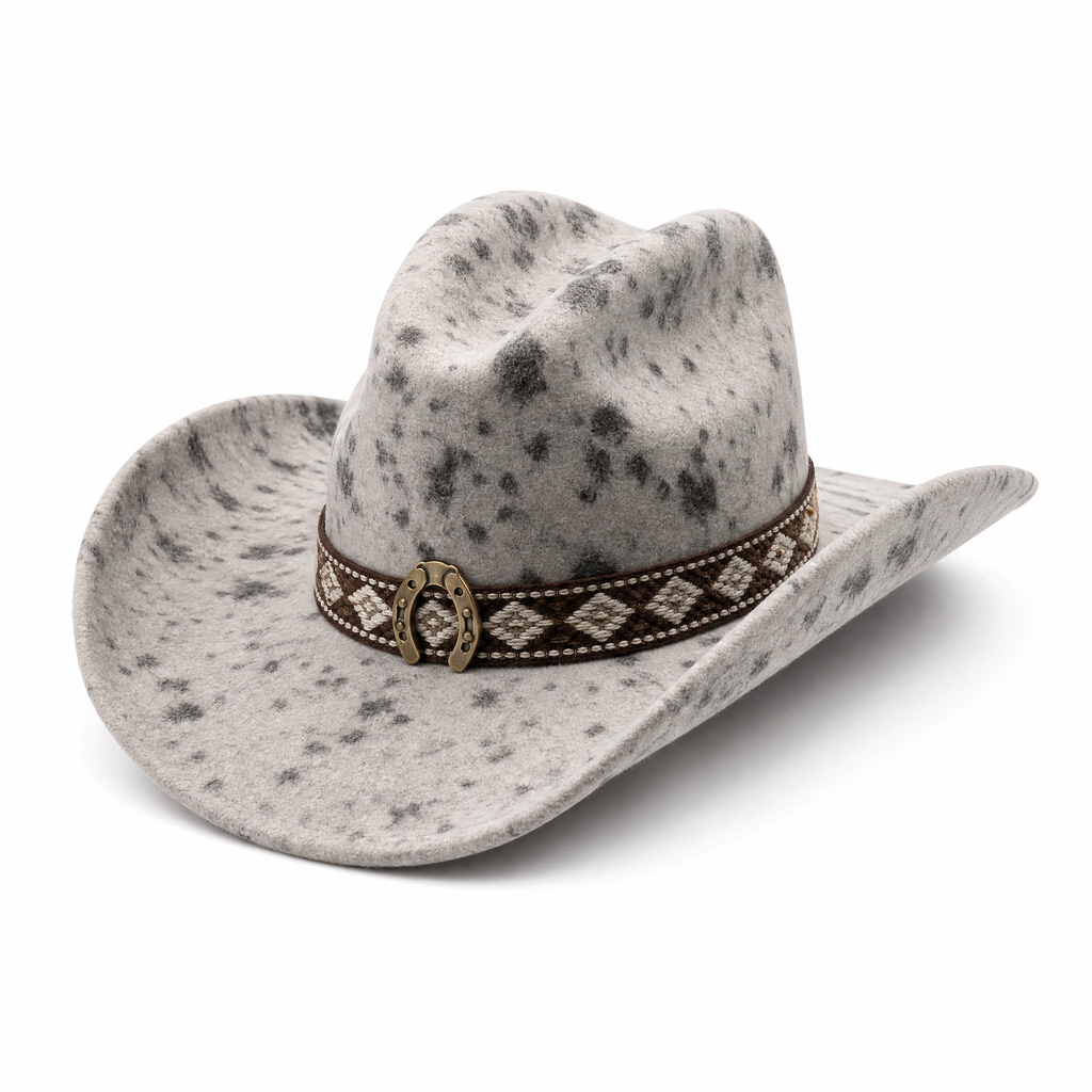 The Appaloosa by mianbrea™ — Premium Spotted Wool Felt Cowboy Hat, Southwestern Diamond Band & Horseshoe Buckle