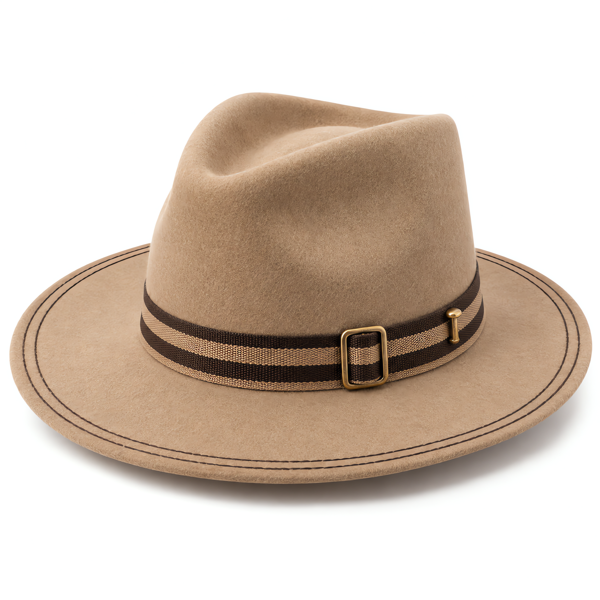 The Drifter by mianbrea™ — Premium Sand Wool Felt Cowboy Hat, Striped Web Band & Brass Hardware