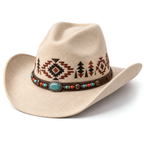 The Kachina by mianbrea™ — Premium Bone Wool Felt Cowboy Hat, Hand-Embroidered Southwestern Patterns & Turquoise Stone Band