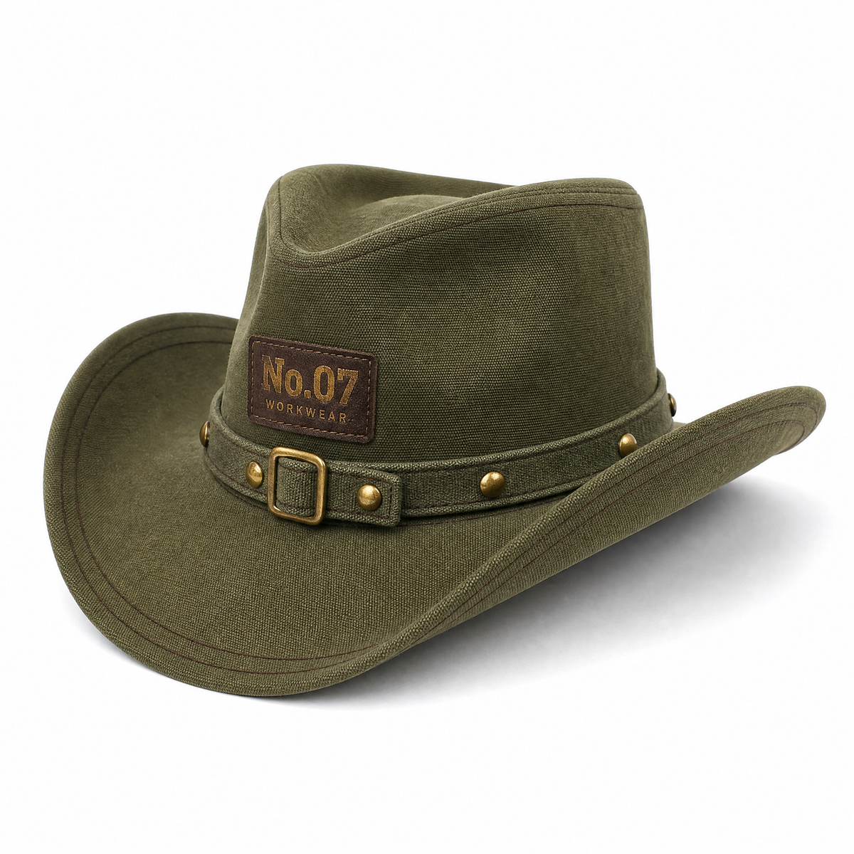 The Workman by mianbrea™ — Premium Olive Canvas Workwear Hat, No.07 Leather Patch & Antiqued Brass Hardware