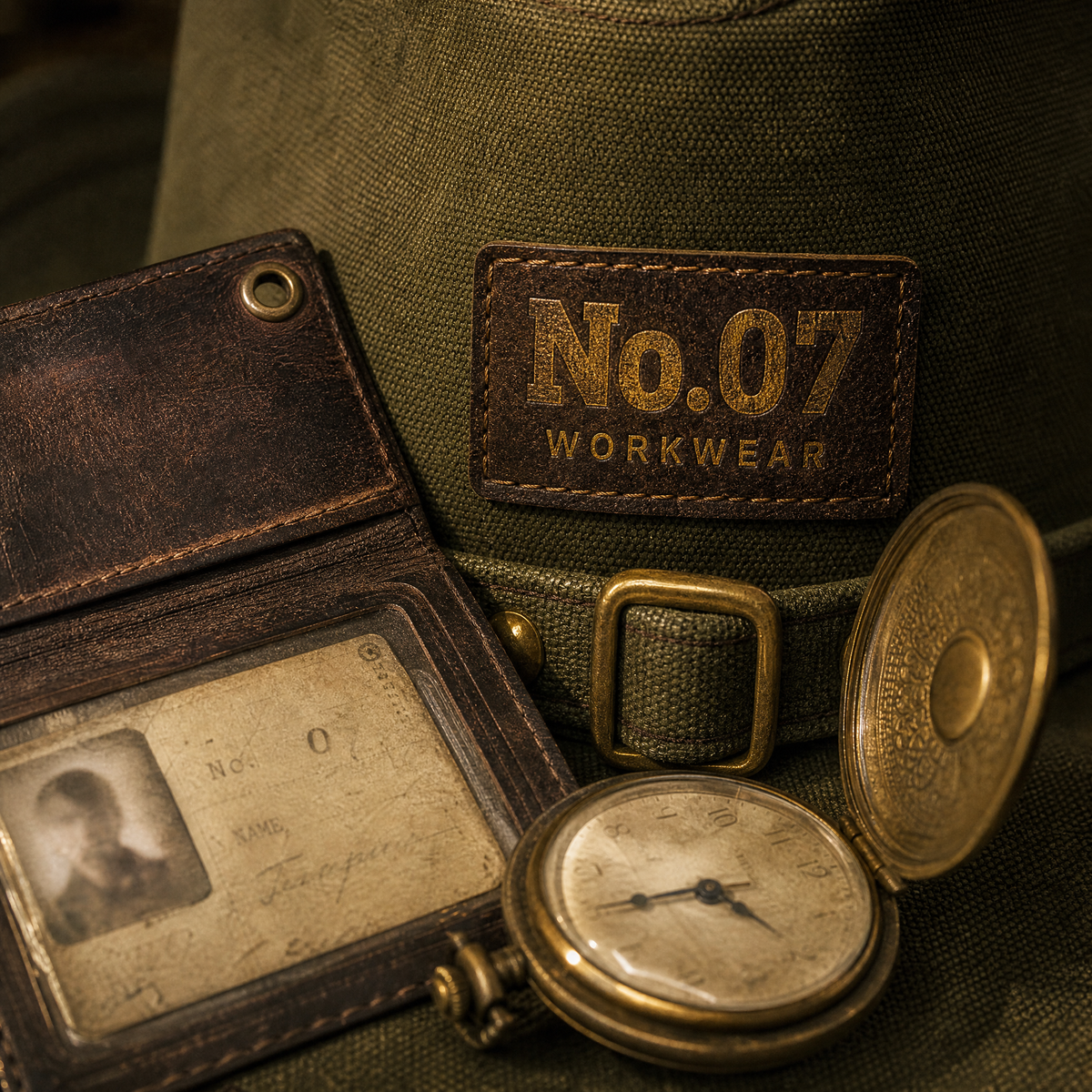 The Workman by mianbrea™ — Premium Olive Canvas Workwear Hat, No.07 Leather Patch & Antiqued Brass Hardware