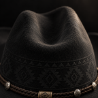 The Nomad by mianbrea™ — Premium Black Wool Felt Cowboy Hat, Hand-Pressed Tribal Patterns
