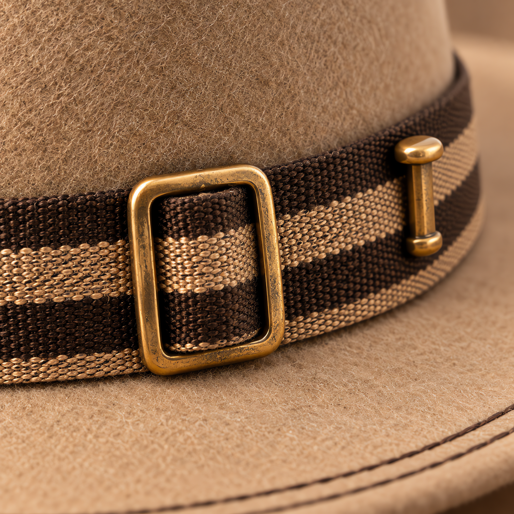 The Drifter by mianbrea™ — Premium Sand Wool Felt Cowboy Hat, Striped Web Band & Brass Hardware