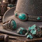 The Celestial by mianbrea™ — Premium Grey Wool Felt Cowboy Hat, Silver Constellation Crown & Turquoise Chain Band