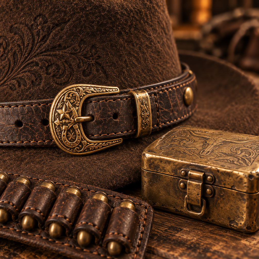 The Wrangler by mianbrea™ — Premium Dark Brown Wool Felt Cowboy Hat, Hand-Embossed Floral Crown & Feather Accent