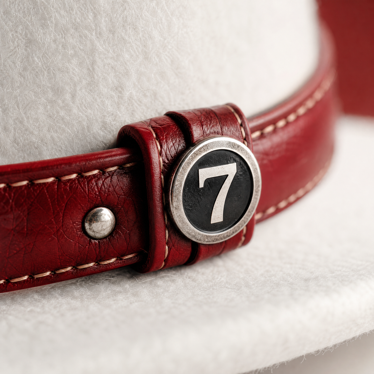 The Matador by mianbrea™ — Premium White Wool Felt Cowboy Hat, Red Piping & Horseshoe-Star Buckle