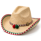 The Sol by mianbrea™ — Premium Natural Palm Leaf Straw Cowboy Hat, Mexican Tricolor Band & Sun Concho