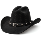 The Outlaw by mianbrea™ — Premium Black Wool Felt Cowboy Hat, Embossed Geometric Crown & Silver Studded Band