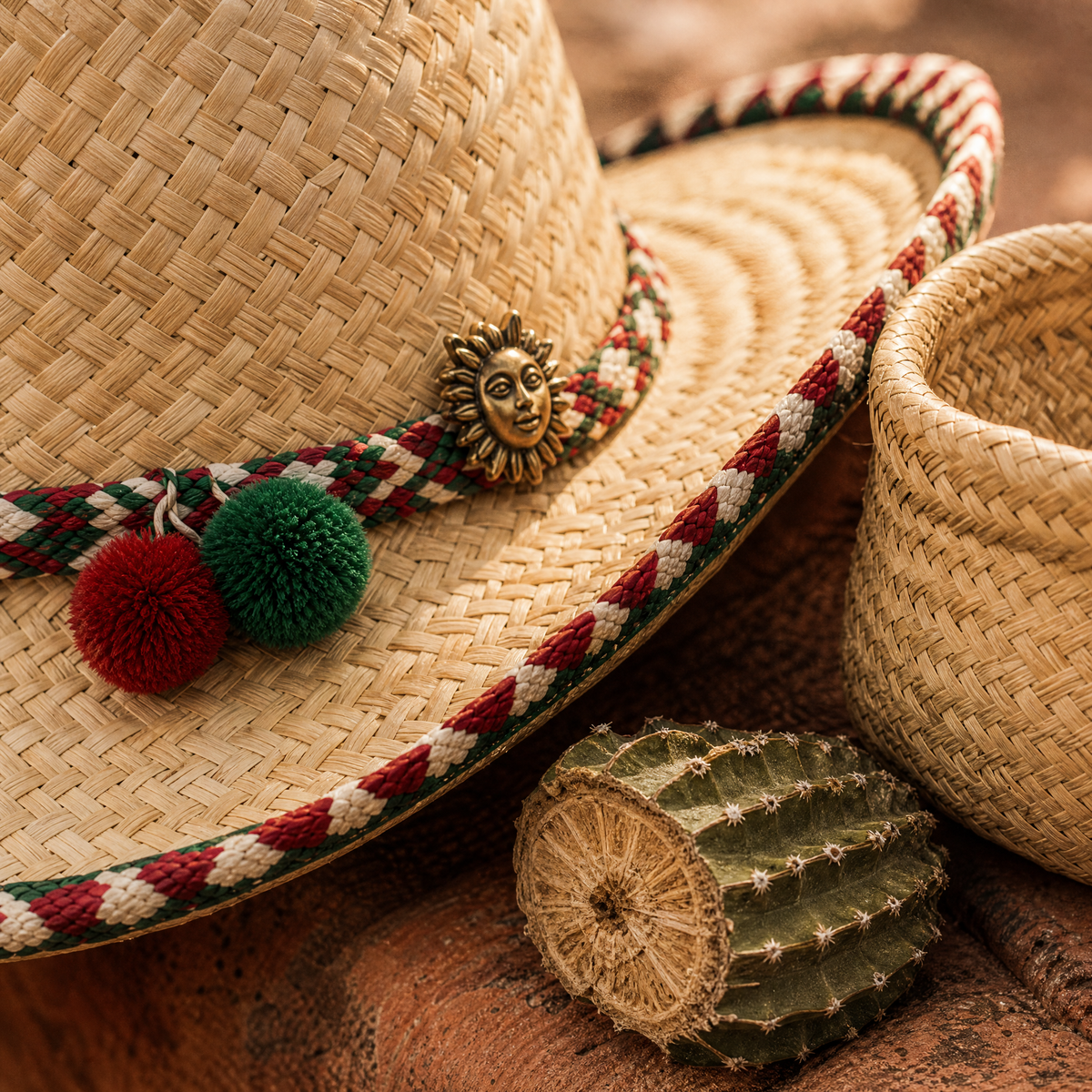 The Sol by mianbrea™ — Premium Natural Palm Leaf Straw Cowboy Hat, Mexican Tricolor Band & Sun Concho