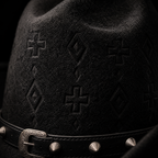 The Outlaw by mianbrea™ — Premium Black Wool Felt Cowboy Hat, Embossed Geometric Crown & Silver Studded Band