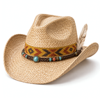 The Sundance by mianbrea™ — Premium Natural Straw Cowboy Hat, Navajo Woven Band & Turquoise Bead Accent