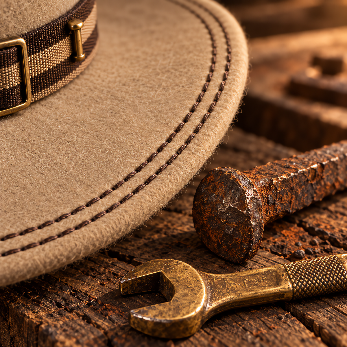 The Drifter by mianbrea™ — Premium Sand Wool Felt Cowboy Hat, Striped Web Band & Brass Hardware