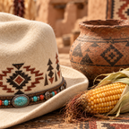 The Kachina by mianbrea™ — Premium Bone Wool Felt Cowboy Hat, Hand-Embroidered Southwestern Patterns & Turquoise Stone Band