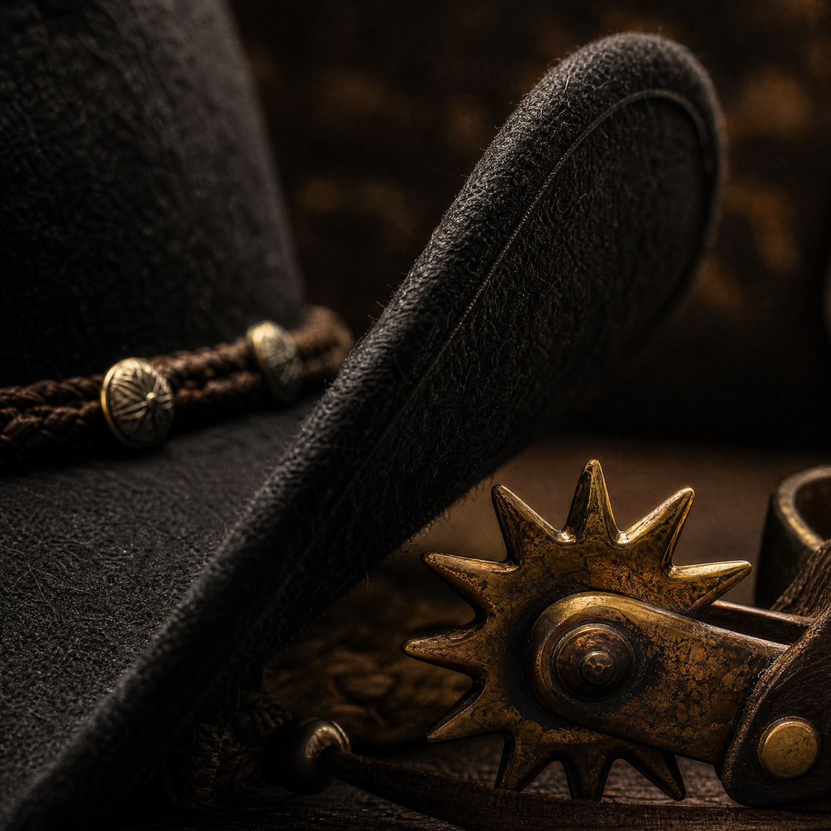 The Nomad by mianbrea™ — Premium Black Wool Felt Cowboy Hat, Hand-Pressed Tribal Patterns