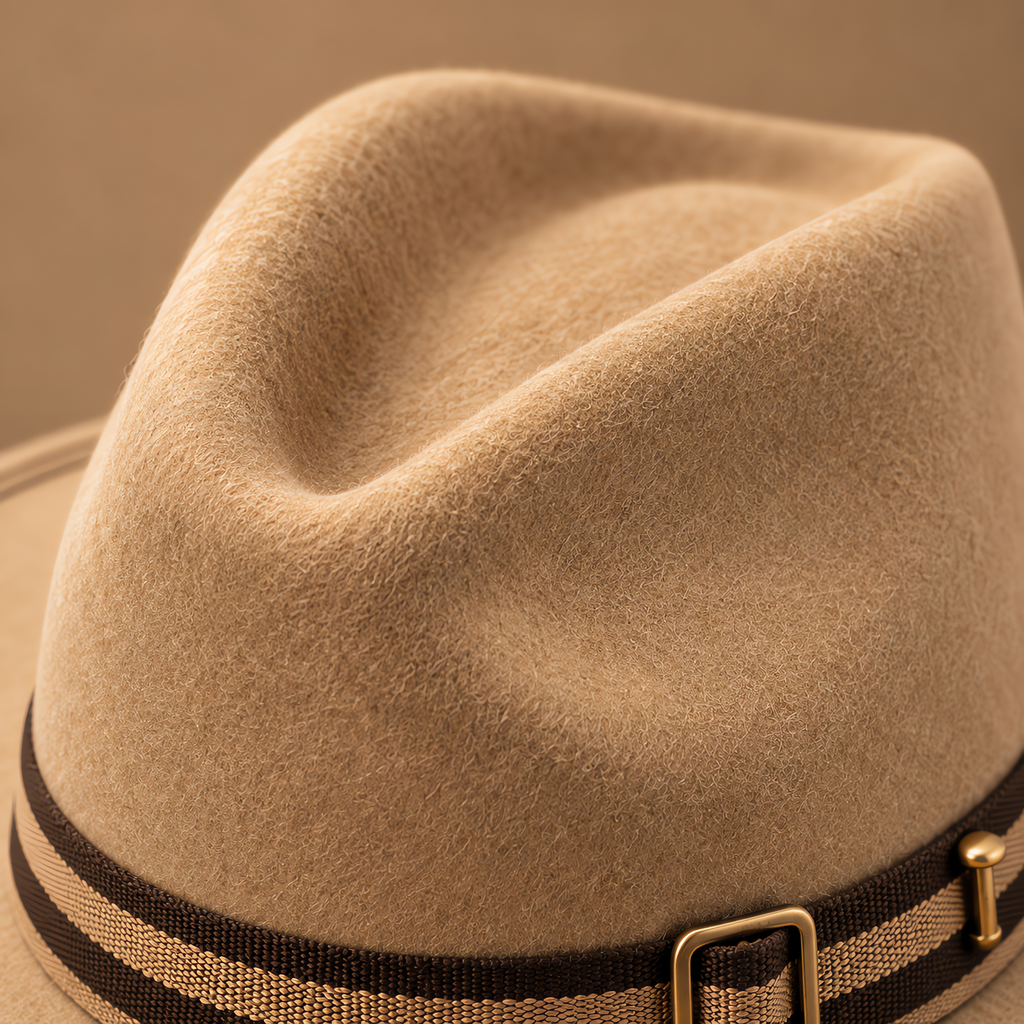 The Drifter by mianbrea™ — Premium Sand Wool Felt Cowboy Hat, Striped Web Band & Brass Hardware