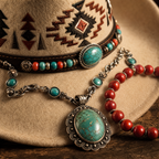 The Kachina by mianbrea™ — Premium Bone Wool Felt Cowboy Hat, Hand-Embroidered Southwestern Patterns & Turquoise Stone Band