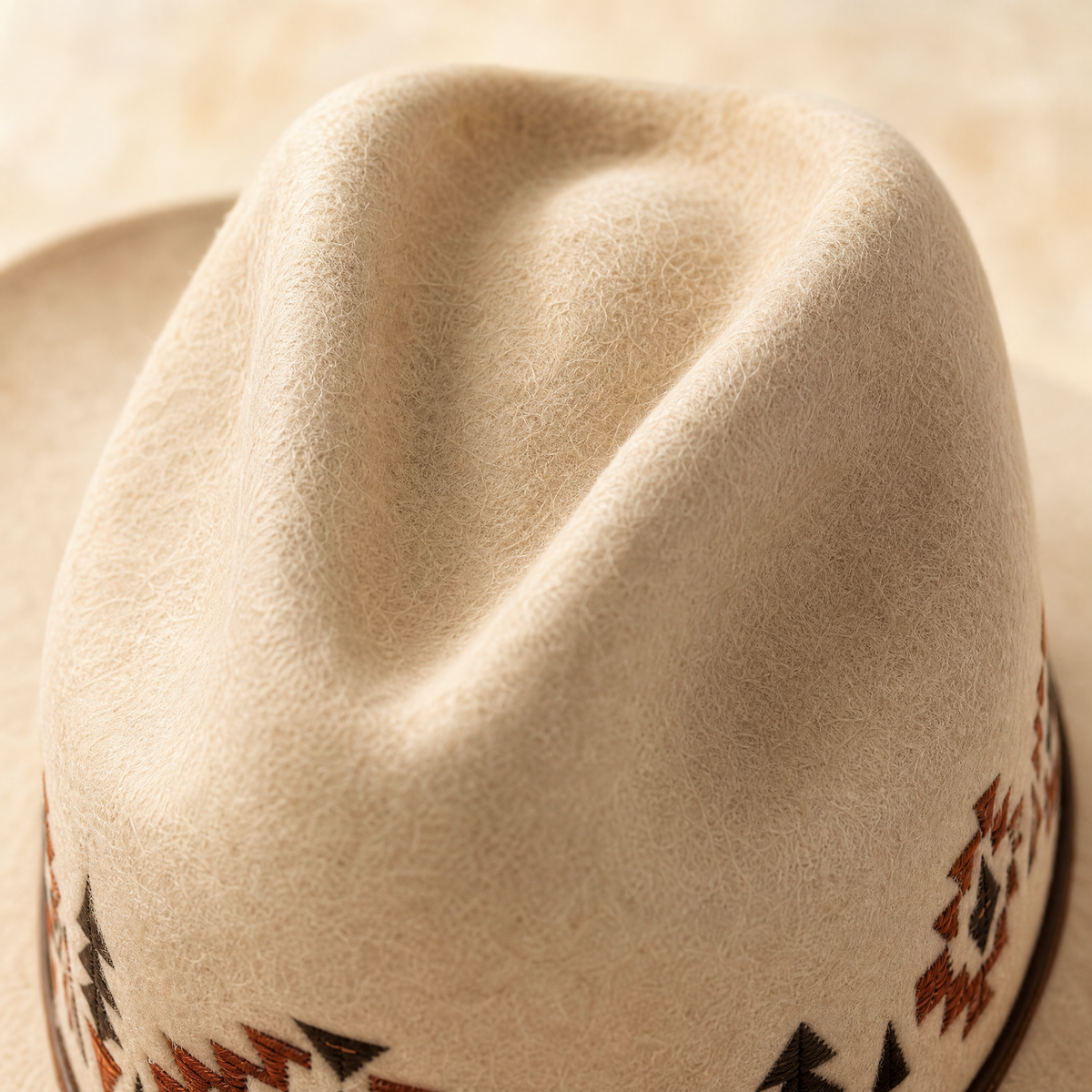 The Kachina by mianbrea™ — Premium Bone Wool Felt Cowboy Hat, Hand-Embroidered Southwestern Patterns & Turquoise Stone Band