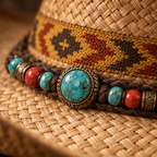 The Sundance by mianbrea™ — Premium Natural Straw Cowboy Hat, Navajo Woven Band & Turquoise Bead Accent