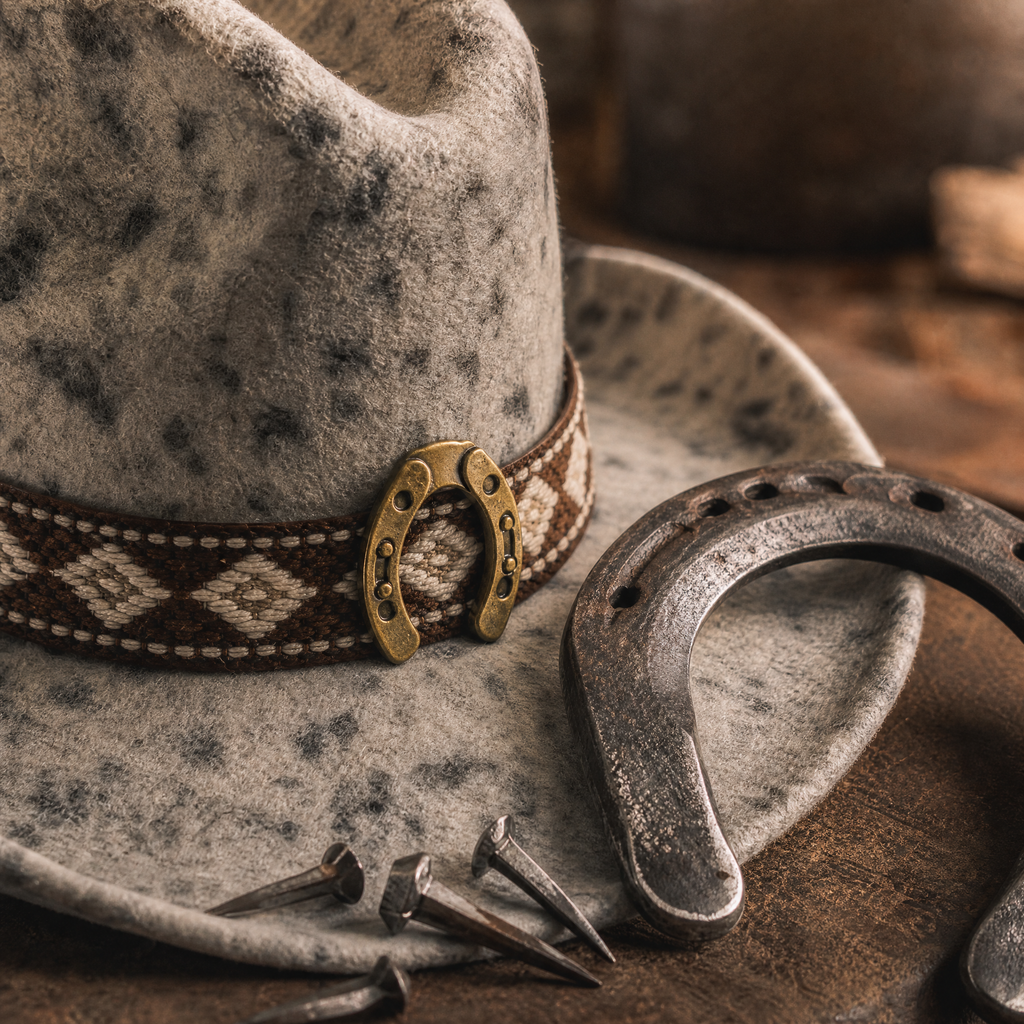 The Appaloosa by mianbrea™ — Premium Spotted Wool Felt Cowboy Hat, Southwestern Diamond Band & Horseshoe Buckle