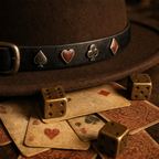 The Gambler by mianbrea™ — Premium Dark Brown Wool Felt Gambler Hat, Playing Card Suit Band & Telescope Crown