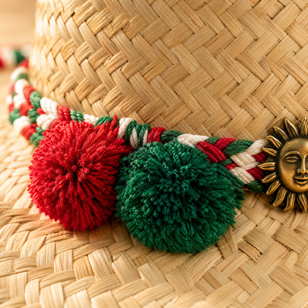 The Sol by mianbrea™ — Premium Natural Palm Leaf Straw Cowboy Hat, Mexican Tricolor Band & Sun Concho