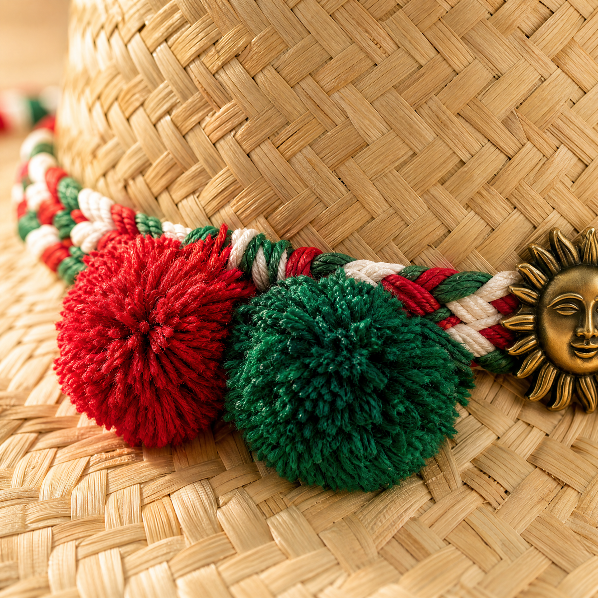 The Sol by mianbrea™ — Premium Natural Palm Leaf Straw Cowboy Hat, Mexican Tricolor Band & Sun Concho