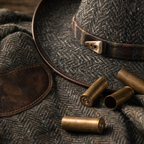The Highlander by mianbrea™ — Premium Charcoal Herringbone Tweed Cowboy Hat, Tartan Band & Antler Toggle