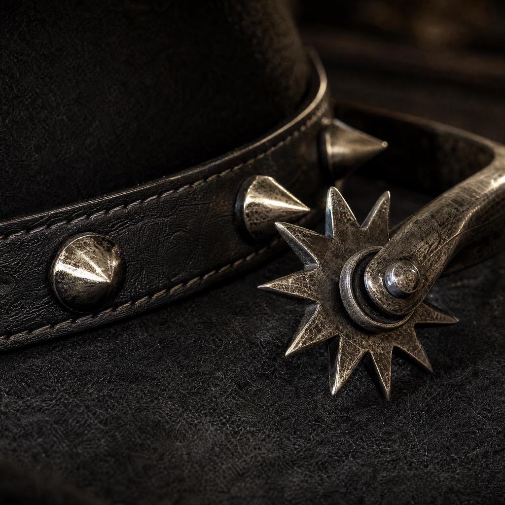 The Outlaw by mianbrea™ — Premium Black Wool Felt Cowboy Hat, Embossed Geometric Crown & Silver Studded Band