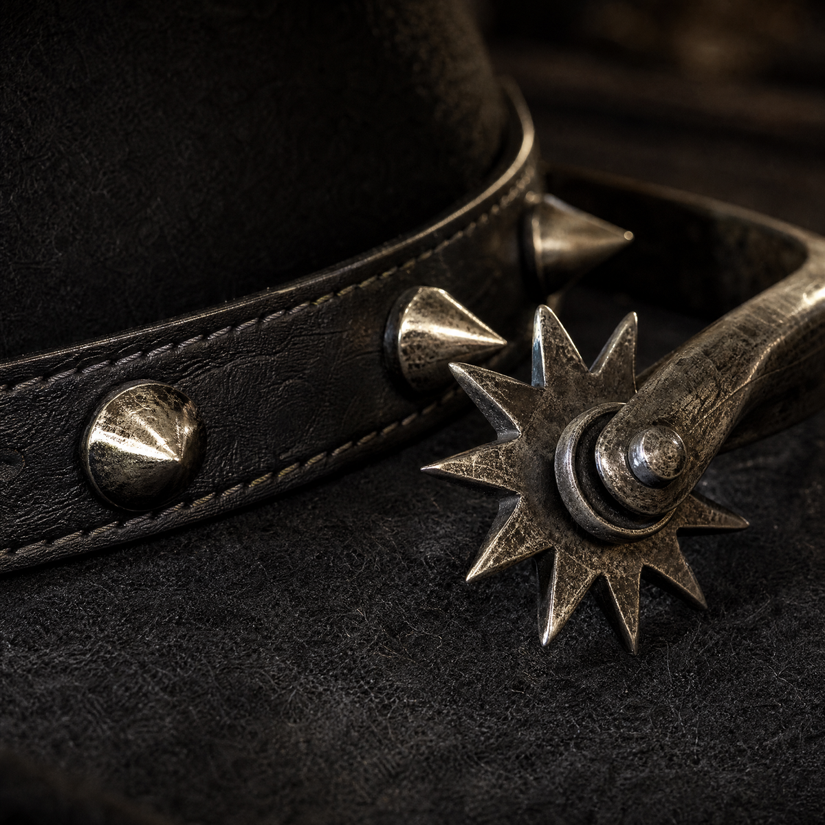 The Outlaw by mianbrea™ — Premium Black Wool Felt Cowboy Hat, Embossed Geometric Crown & Silver Studded Band