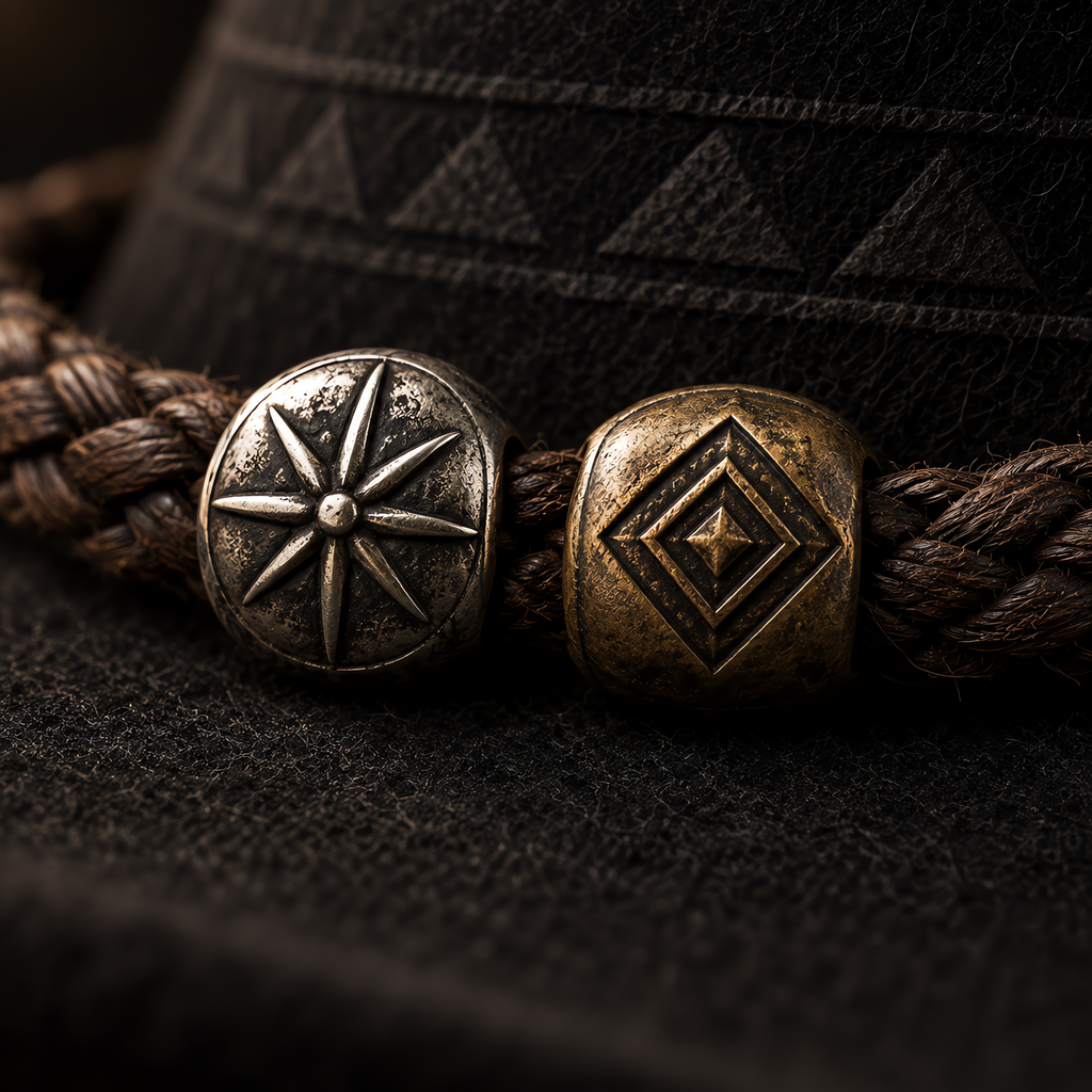 The Nomad by mianbrea™ — Premium Black Wool Felt Cowboy Hat, Hand-Pressed Tribal Patterns