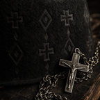 The Outlaw by mianbrea™ — Premium Black Wool Felt Cowboy Hat, Embossed Geometric Crown & Silver Studded Band