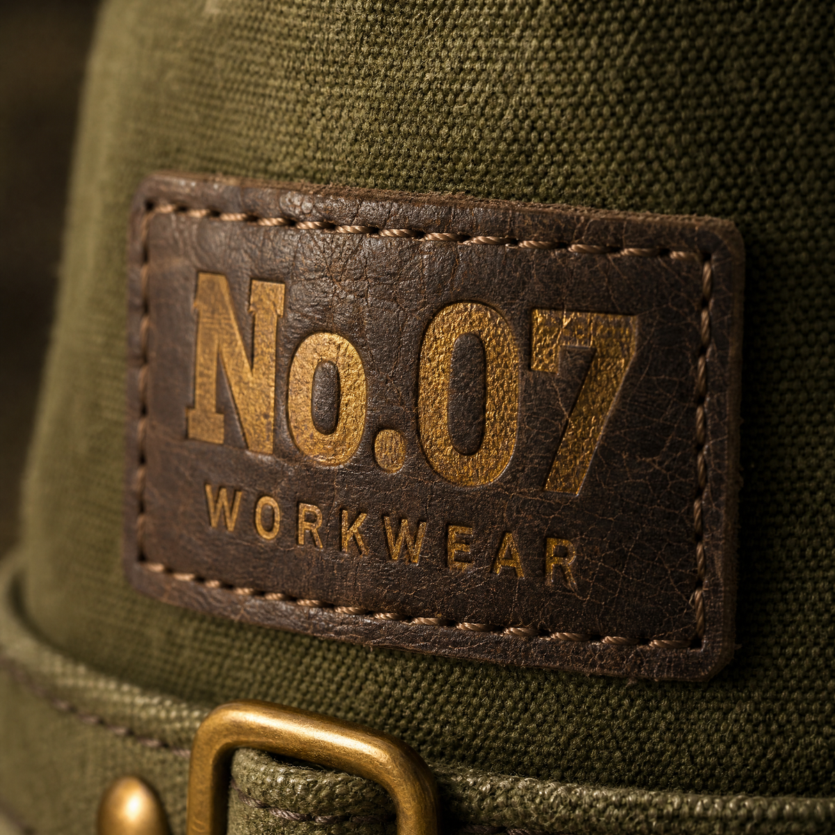 The Workman by mianbrea™ — Premium Olive Canvas Workwear Hat, No.07 Leather Patch & Antiqued Brass Hardware