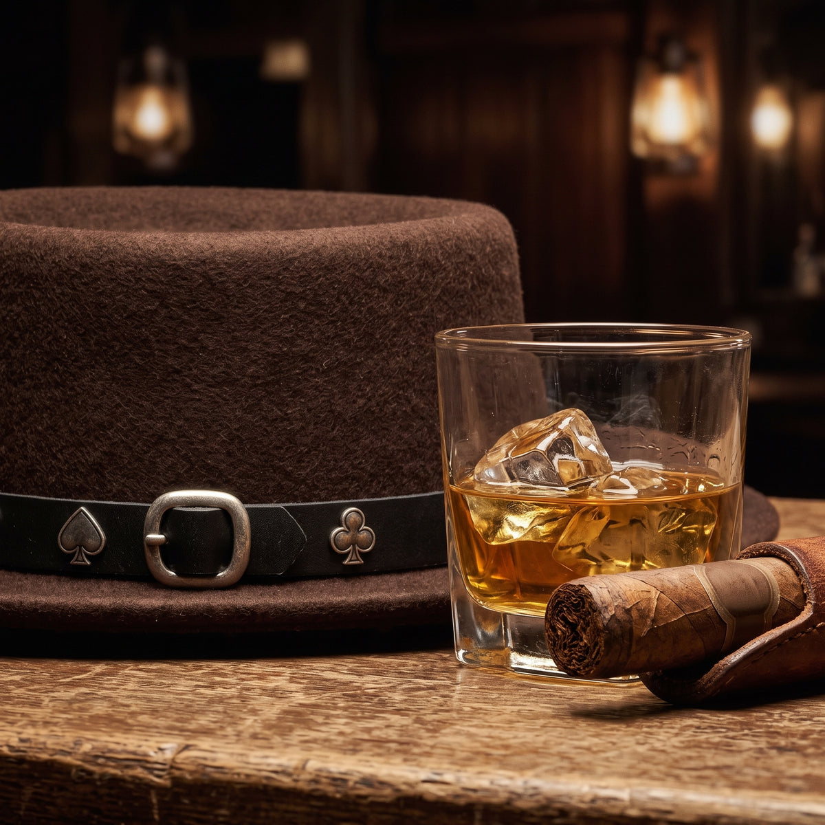 The Gambler by mianbrea™ — Premium Dark Brown Wool Felt Gambler Hat, Playing Card Suit Band & Telescope Crown