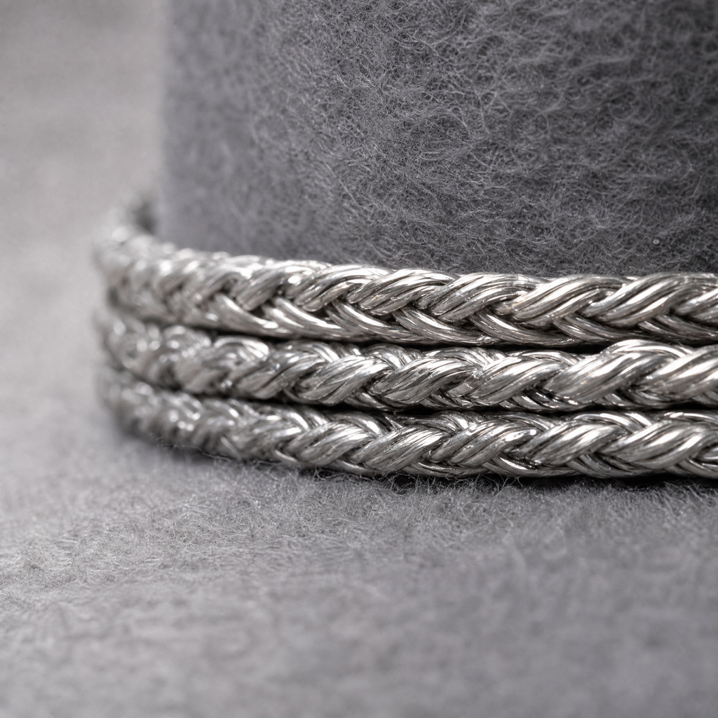 The Celestial by mianbrea™ — Premium Grey Wool Felt Cowboy Hat, Silver Constellation Crown & Turquoise Chain Band
