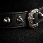 The Outlaw by mianbrea™ — Premium Black Wool Felt Cowboy Hat, Embossed Geometric Crown & Silver Studded Band