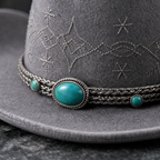 The Celestial by mianbrea™ — Premium Grey Wool Felt Cowboy Hat, Silver Constellation Crown & Turquoise Chain Band