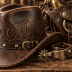 The Maverick by mianbrea™ — Premium Distressed Leather Cowboy Hat, Hand-Tooled Cactus & Horseshoe Pattern