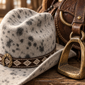 The Appaloosa by mianbrea™ — Premium Spotted Wool Felt Cowboy Hat, Southwestern Diamond Band & Horseshoe Buckle