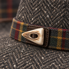 The Highlander by mianbrea™ — Premium Charcoal Herringbone Tweed Cowboy Hat, Tartan Band & Antler Toggle