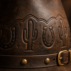 The Maverick by mianbrea™ — Premium Distressed Leather Cowboy Hat, Hand-Tooled Cactus & Horseshoe Pattern