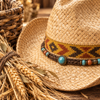 The Sundance by mianbrea™ — Premium Natural Straw Cowboy Hat, Navajo Woven Band & Turquoise Bead Accent