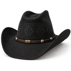 The Nomad by mianbrea™ — Premium Black Wool Felt Cowboy Hat, Hand-Pressed Tribal Patterns