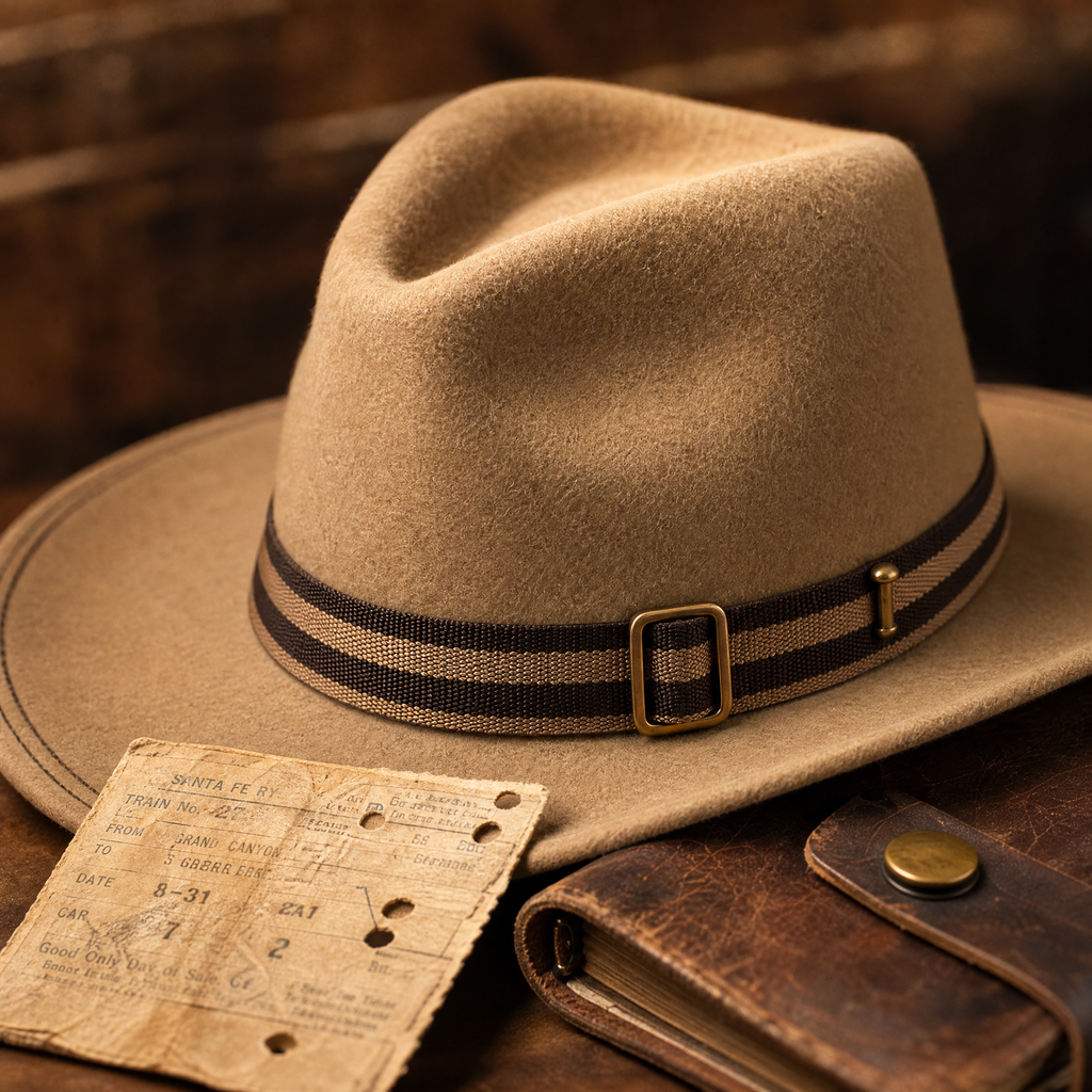 The Drifter by mianbrea™ — Premium Sand Wool Felt Cowboy Hat, Striped Web Band & Brass Hardware