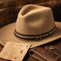 The Drifter by mianbrea™ — Premium Sand Wool Felt Cowboy Hat, Striped Web Band & Brass Hardware