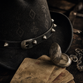 The Outlaw by mianbrea™ — Premium Black Wool Felt Cowboy Hat, Embossed Geometric Crown & Silver Studded Band