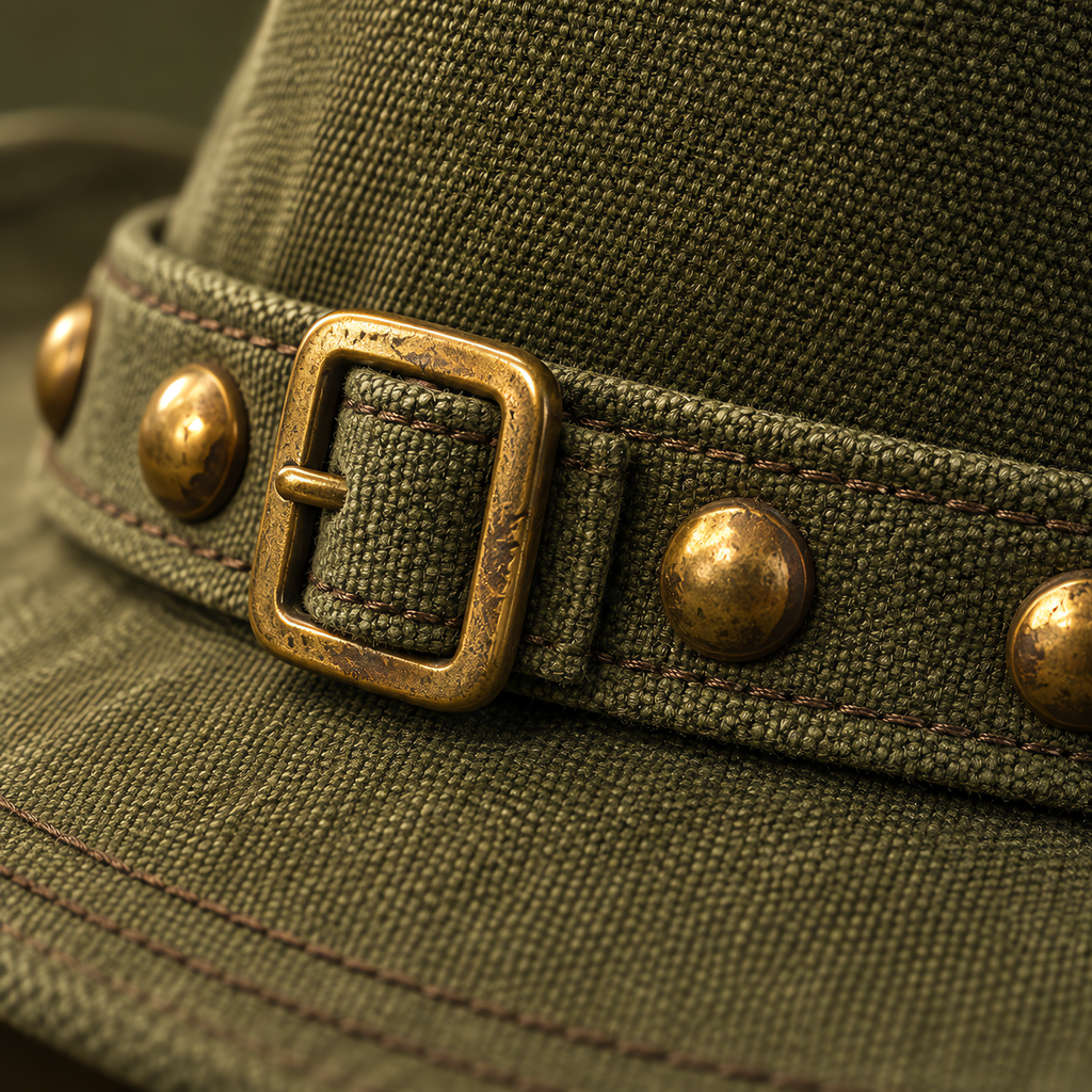 The Workman by mianbrea™ — Premium Olive Canvas Workwear Hat, No.07 Leather Patch & Antiqued Brass Hardware