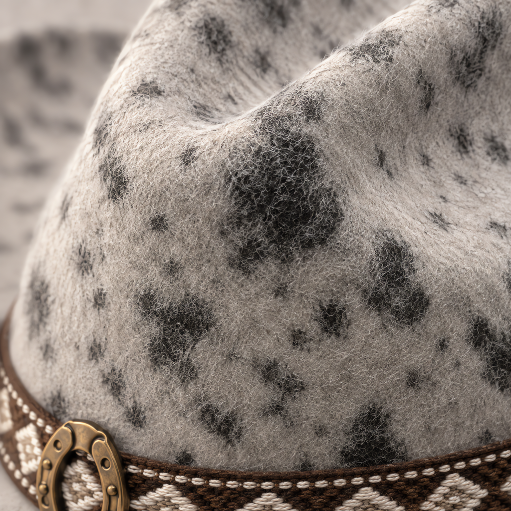 The Appaloosa by mianbrea™ — Premium Spotted Wool Felt Cowboy Hat, Southwestern Diamond Band & Horseshoe Buckle