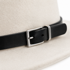 The Blanco by mianbrea™ — Premium White Wool Felt Cowboy Hat, Navy Geometric Print & Black Leather Band
